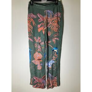 Caballero Green Tropical Pull On Viscose Pants with Pockets Sz M